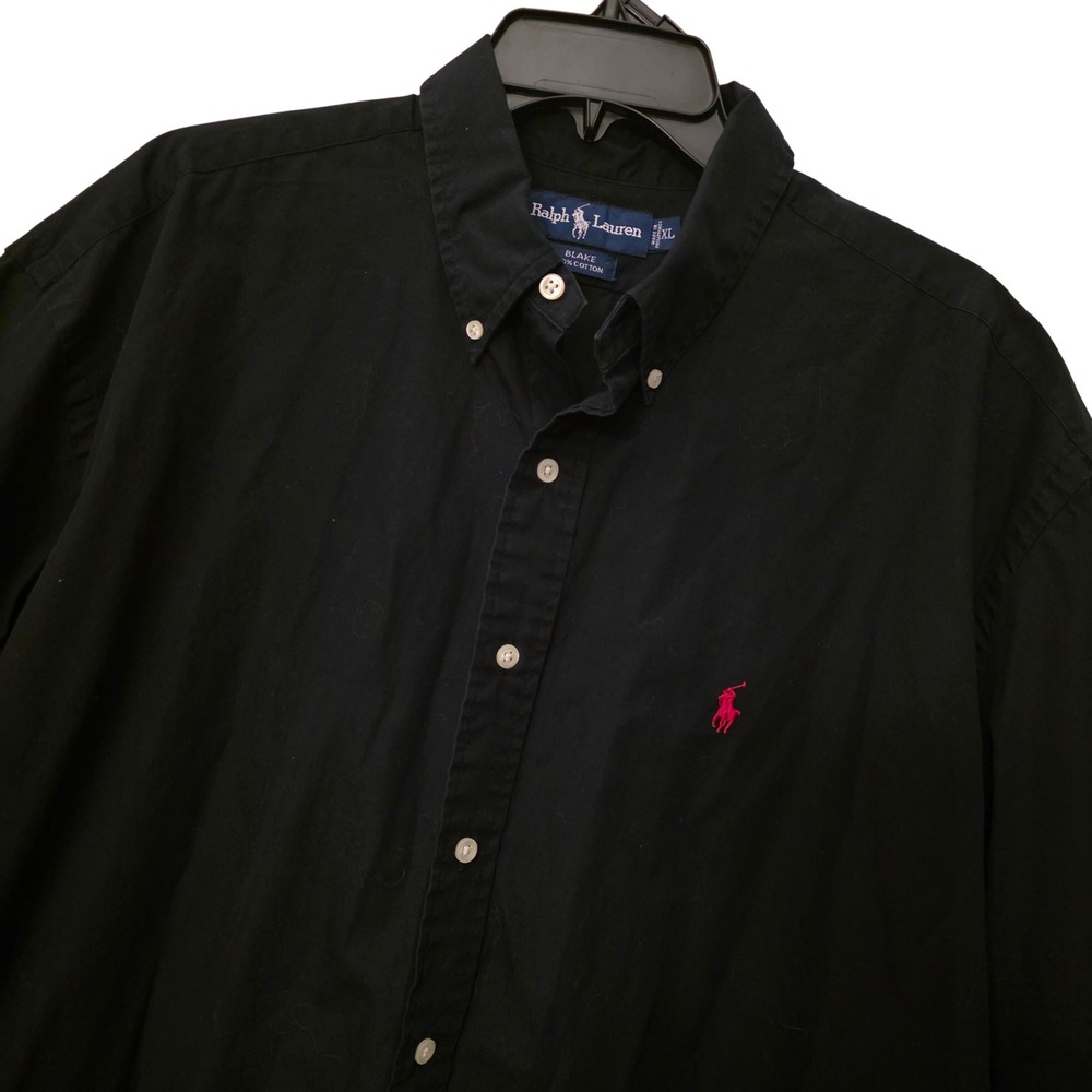 Ralph Lauren Blake Mens XL Black Short Sleeve Button Down Shirt Red Pony Logo